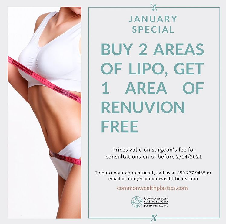 January 2021 special: Buy 2 areas of lipo, get 1 area of Renuvion free